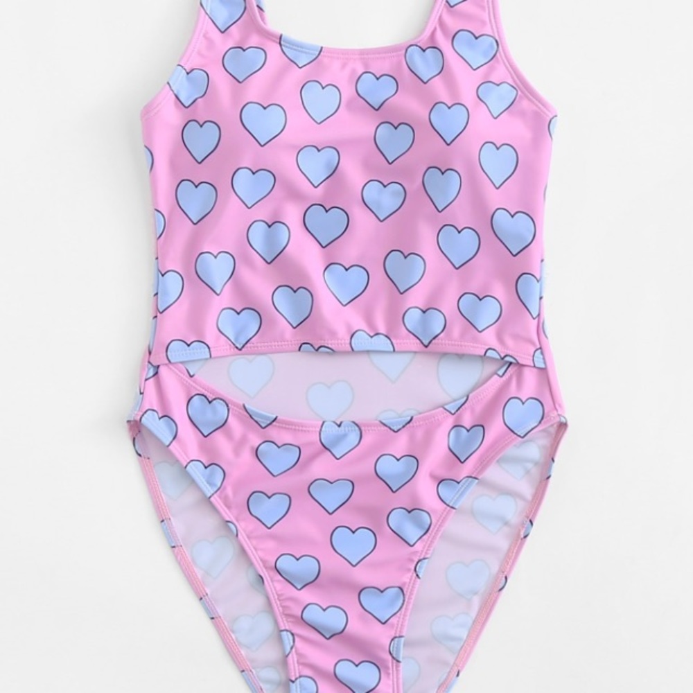 Heart Print Cut Out Swimsuit - Picture 3 of 9